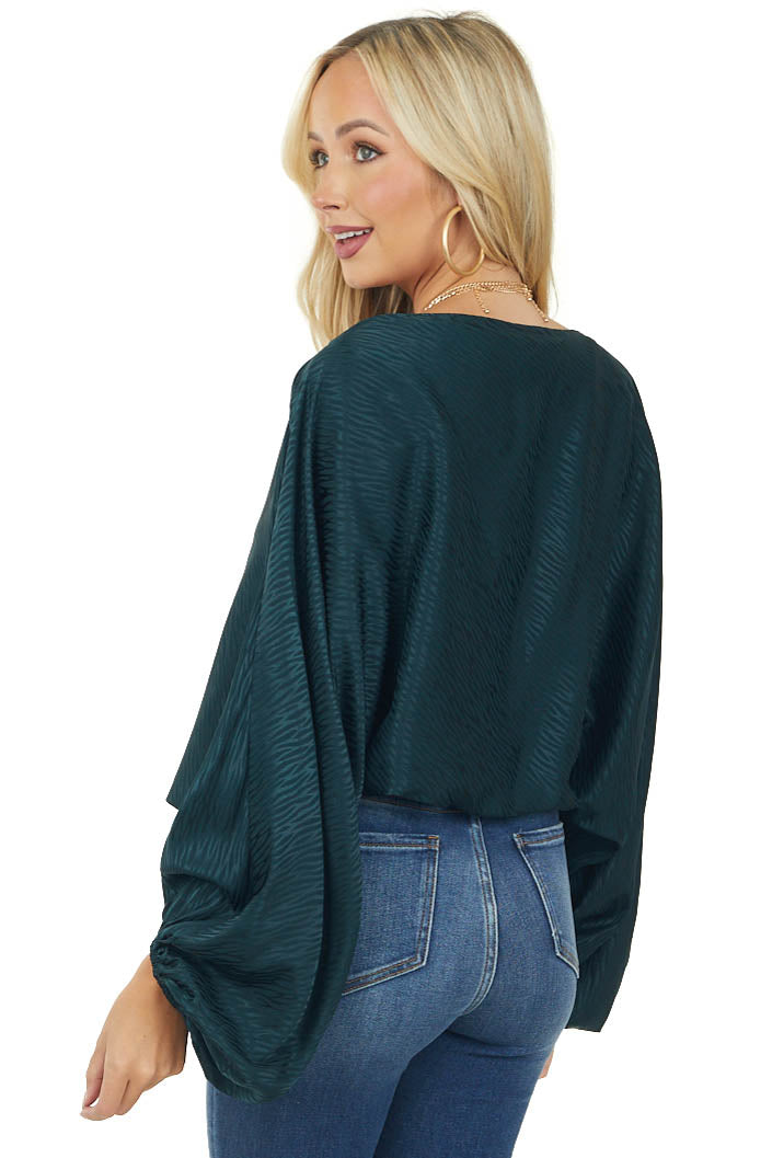 Forest Green Satin Zebra Print Boat Neckline Top