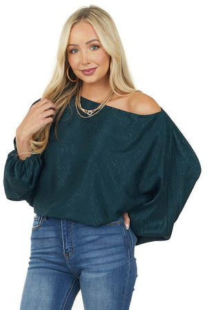 Forest Green Satin Zebra Print Boat Neckline Top