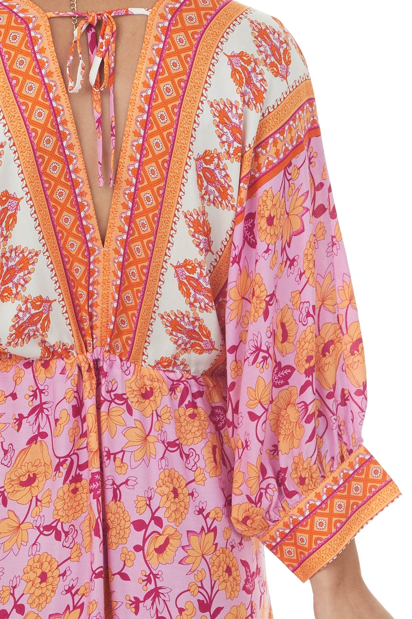 Fuchsia Border Print Dolman Sleeve Maxi Dress