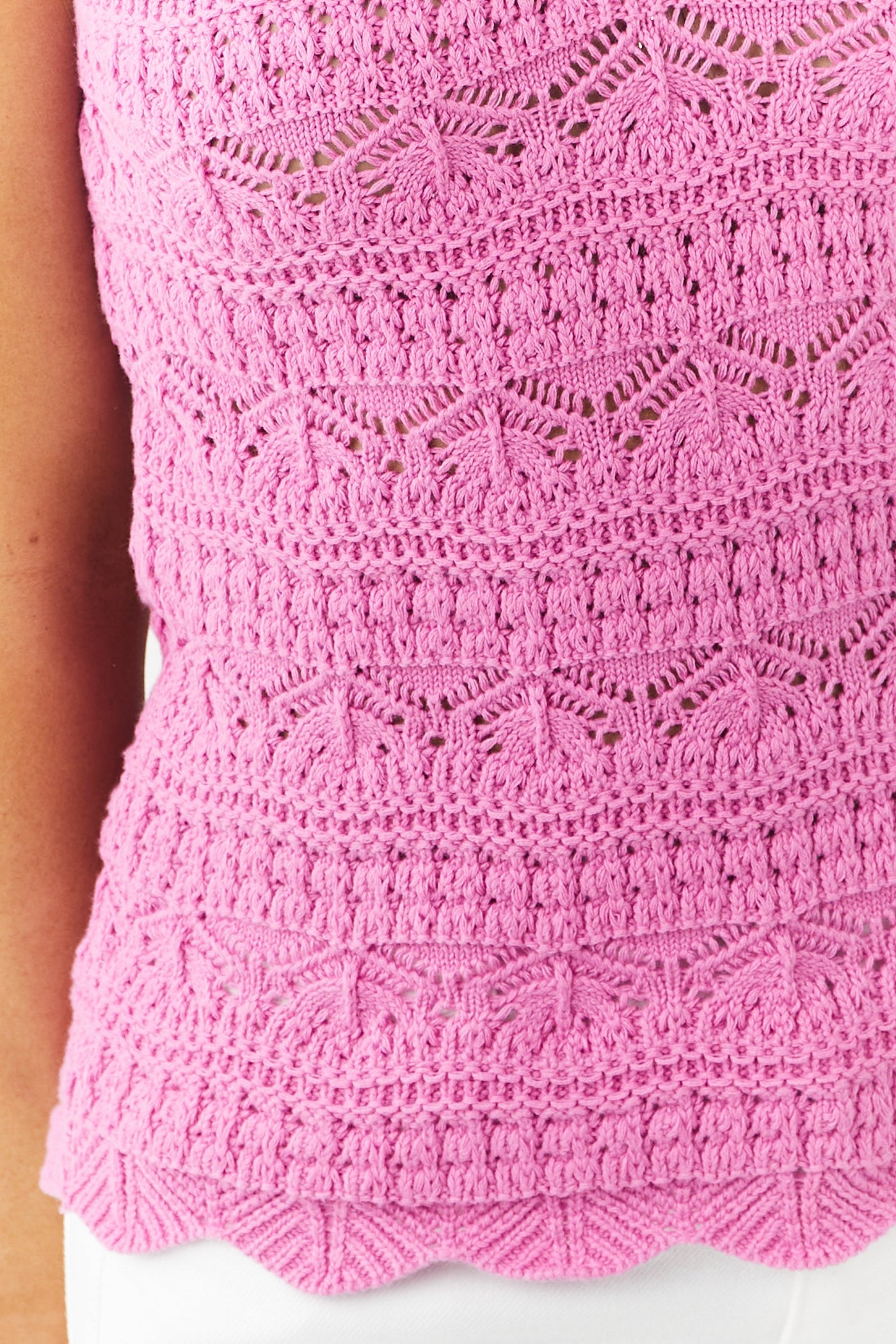 Fuchsia Double V Neck Crochet Tank Top