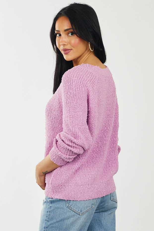 Fuchsia Long Sleeve Popcorn Knit Sweater