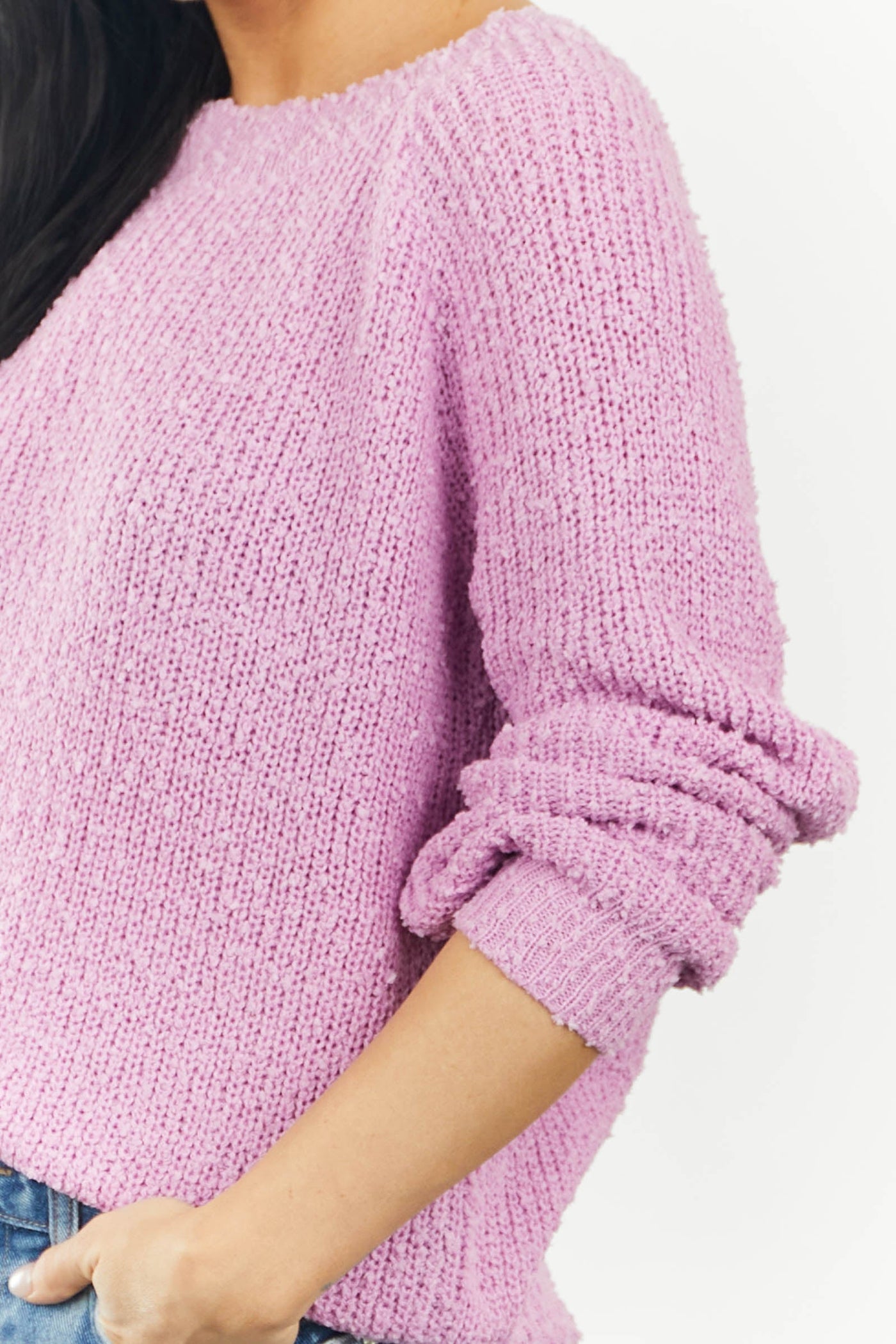Fuchsia Long Sleeve Popcorn Knit Sweater