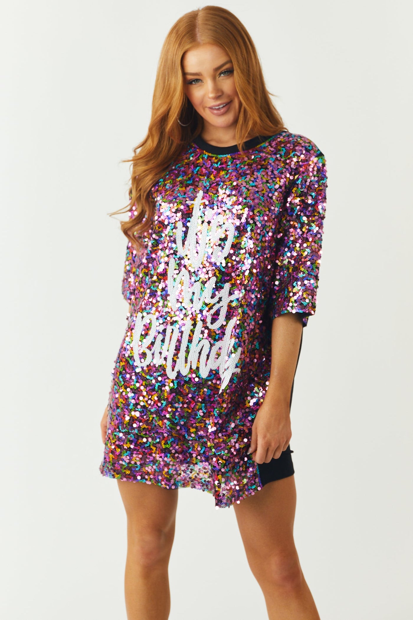 Fuchsia Multicolor 'It's My Birthday' Sequin Dress