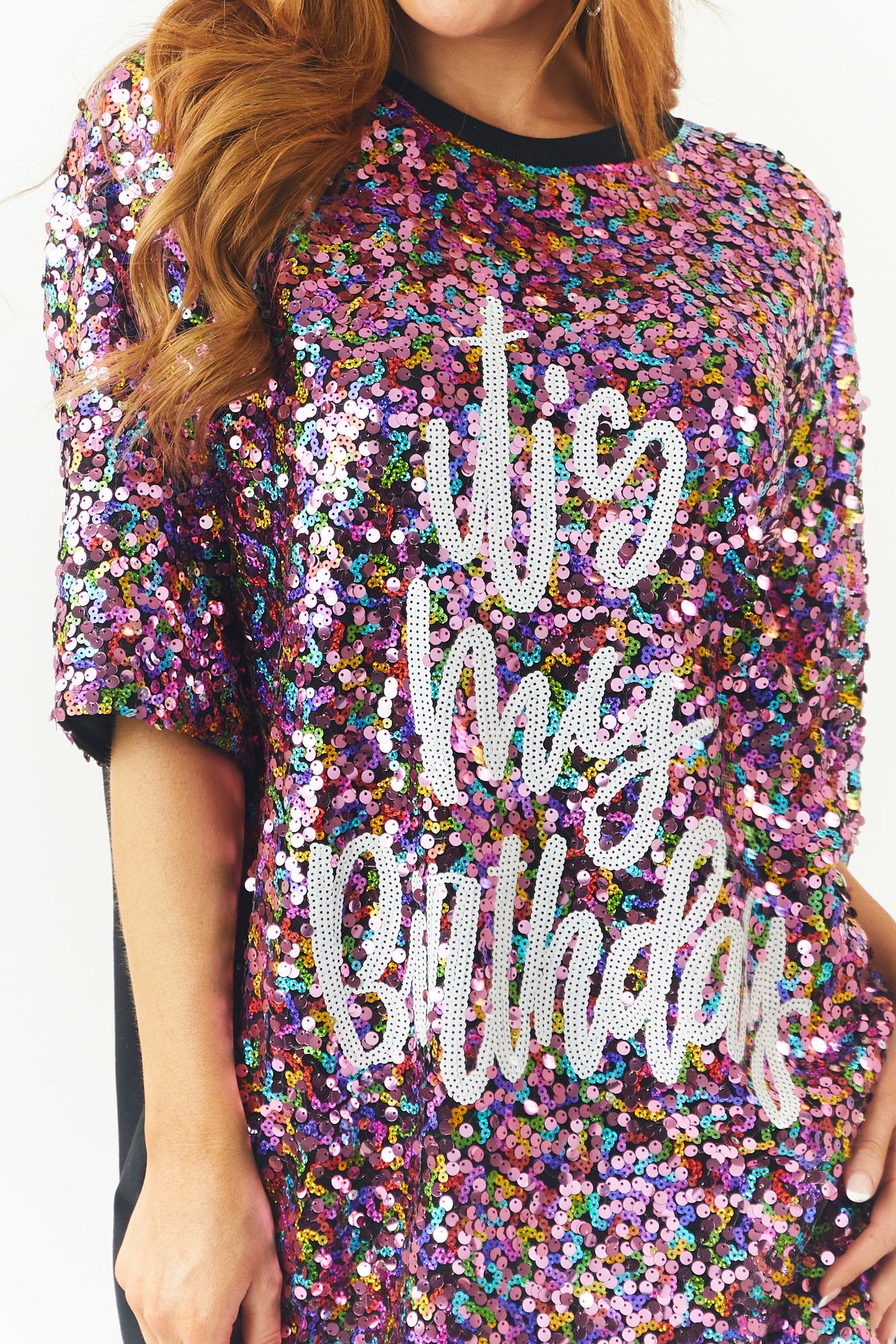 Fuchsia Multicolor 'It's My Birthday' Sequin Dress