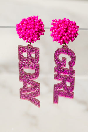 Fuchsia 'Bday Girl' Seed Bead Stud Drop Earrings