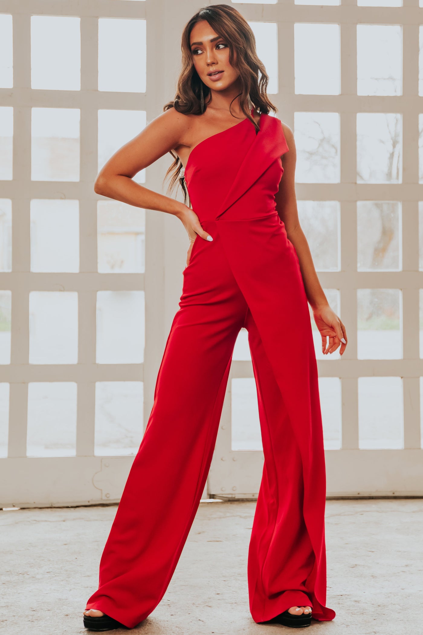 Gigi Cherry One Shoulder Overlay Jumpsuit