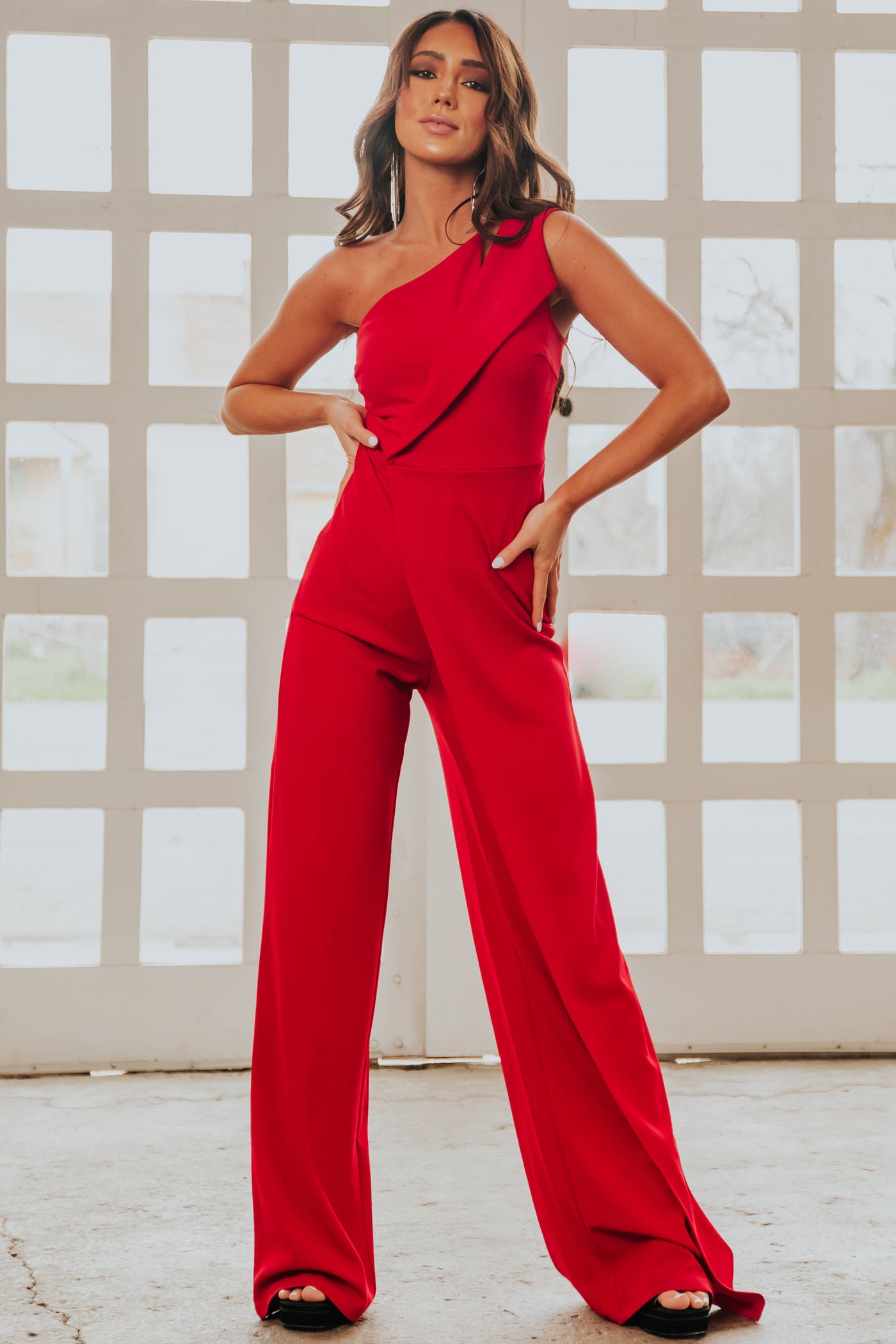 Gigi Cherry One Shoulder Overlay Jumpsuit