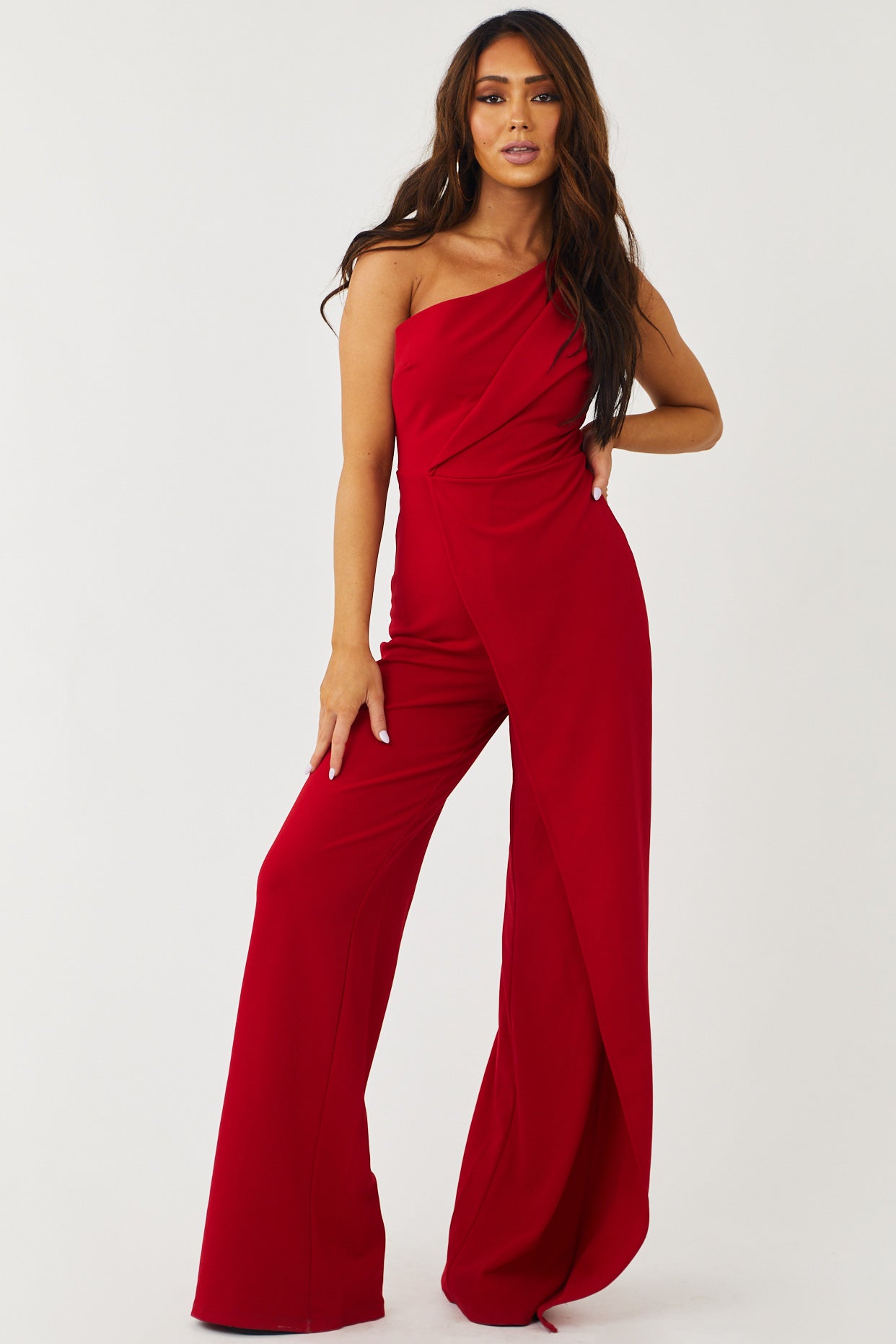 Gigi Cherry One Shoulder Overlay Jumpsuit