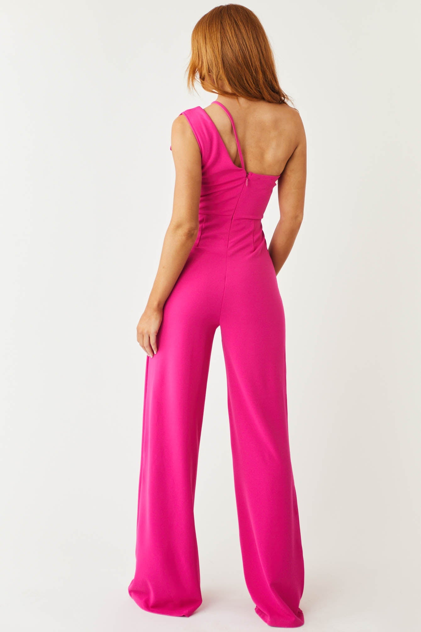 Gigi Deep Fuchsia One Shoulder Overlay Jumpsuit