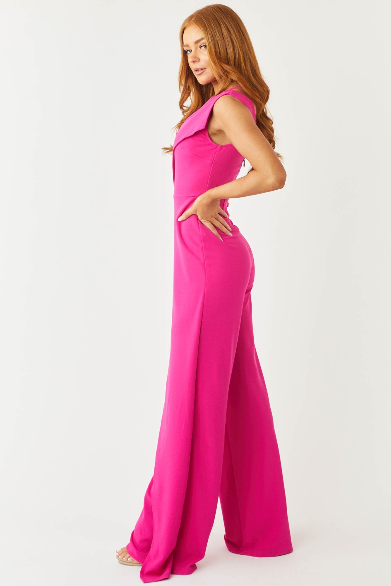 Gigi Deep Fuchsia One Shoulder Overlay Jumpsuit