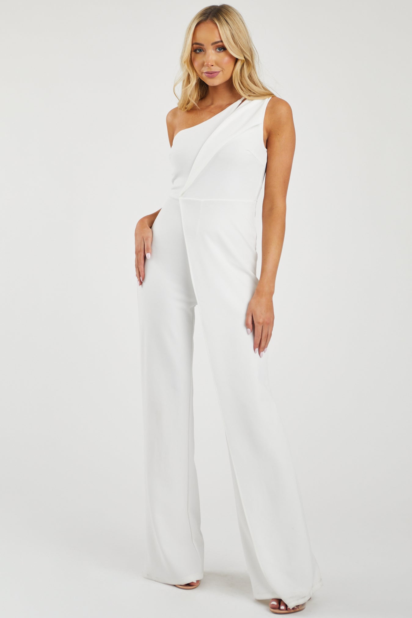 Gigi Off White One Shoulder Overlay Jumpsuit