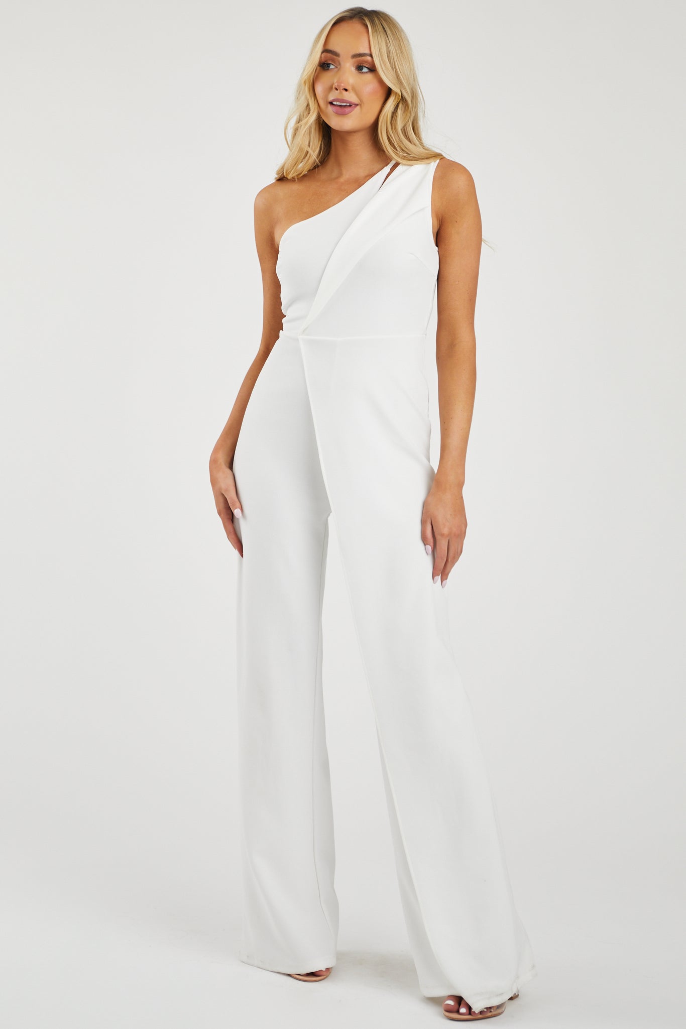 Gigi Off White One Shoulder Overlay Jumpsuit