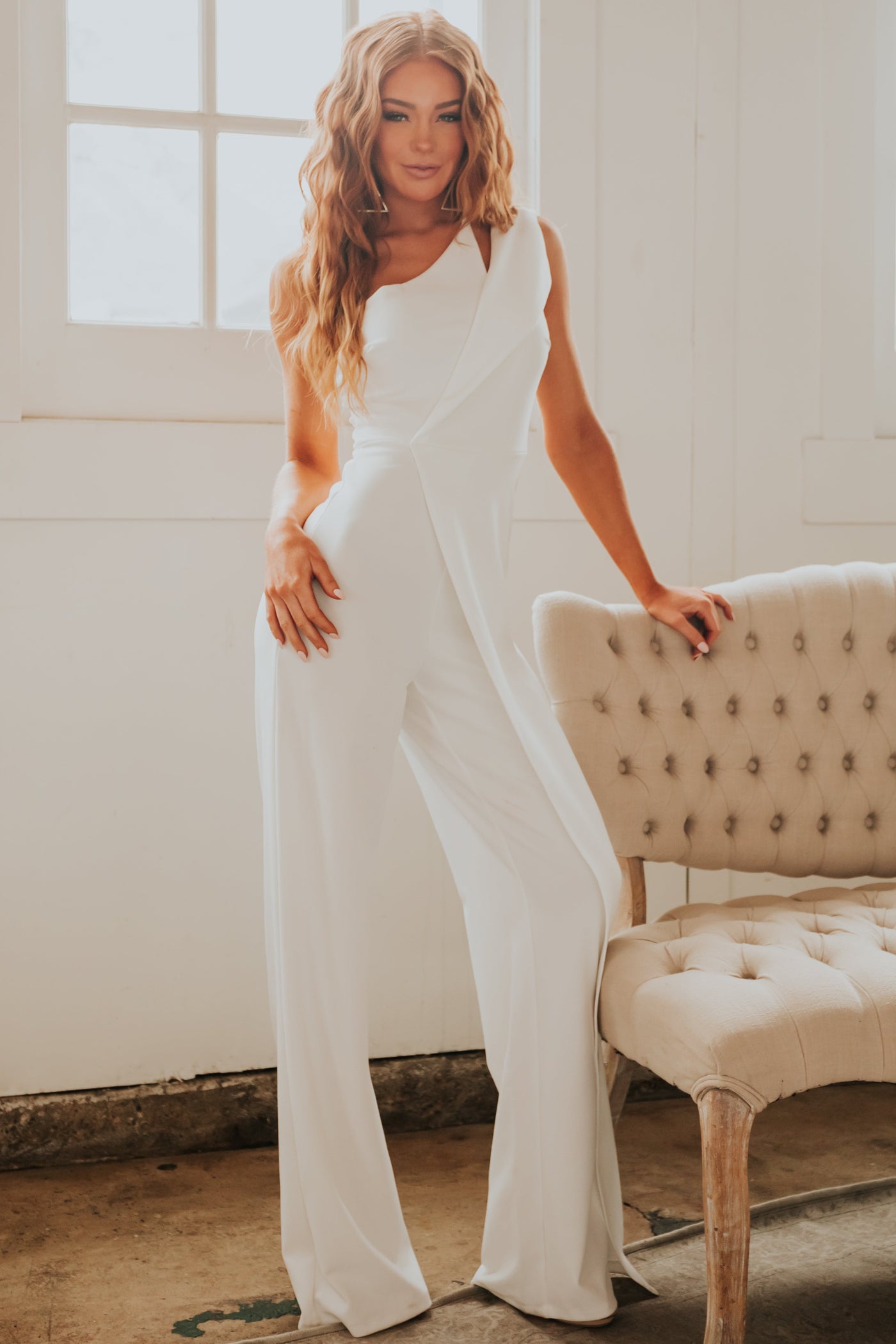 Gigi Off White One Shoulder Overlay Jumpsuit