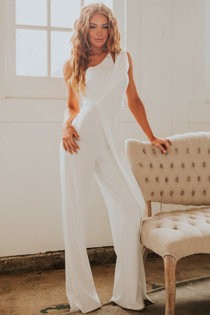 Gigi Off White One Shoulder Overlay Jumpsuit