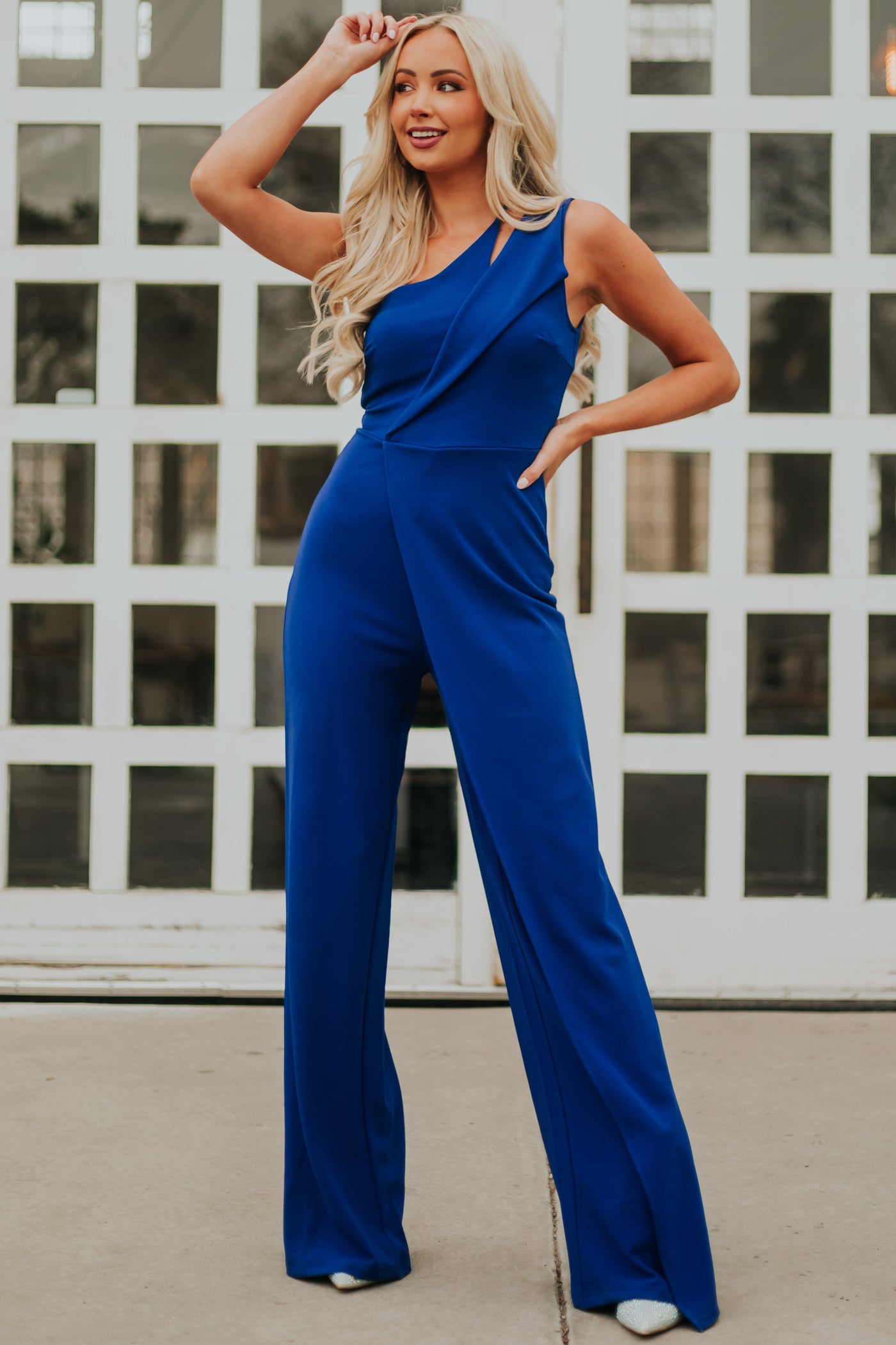 Gigi Royal Blue One Shoulder Overlay Jumpsuit