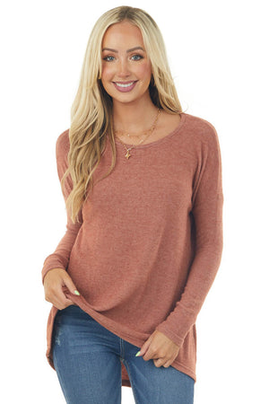 Ginger Brushed Knit Top with High Low Hemline