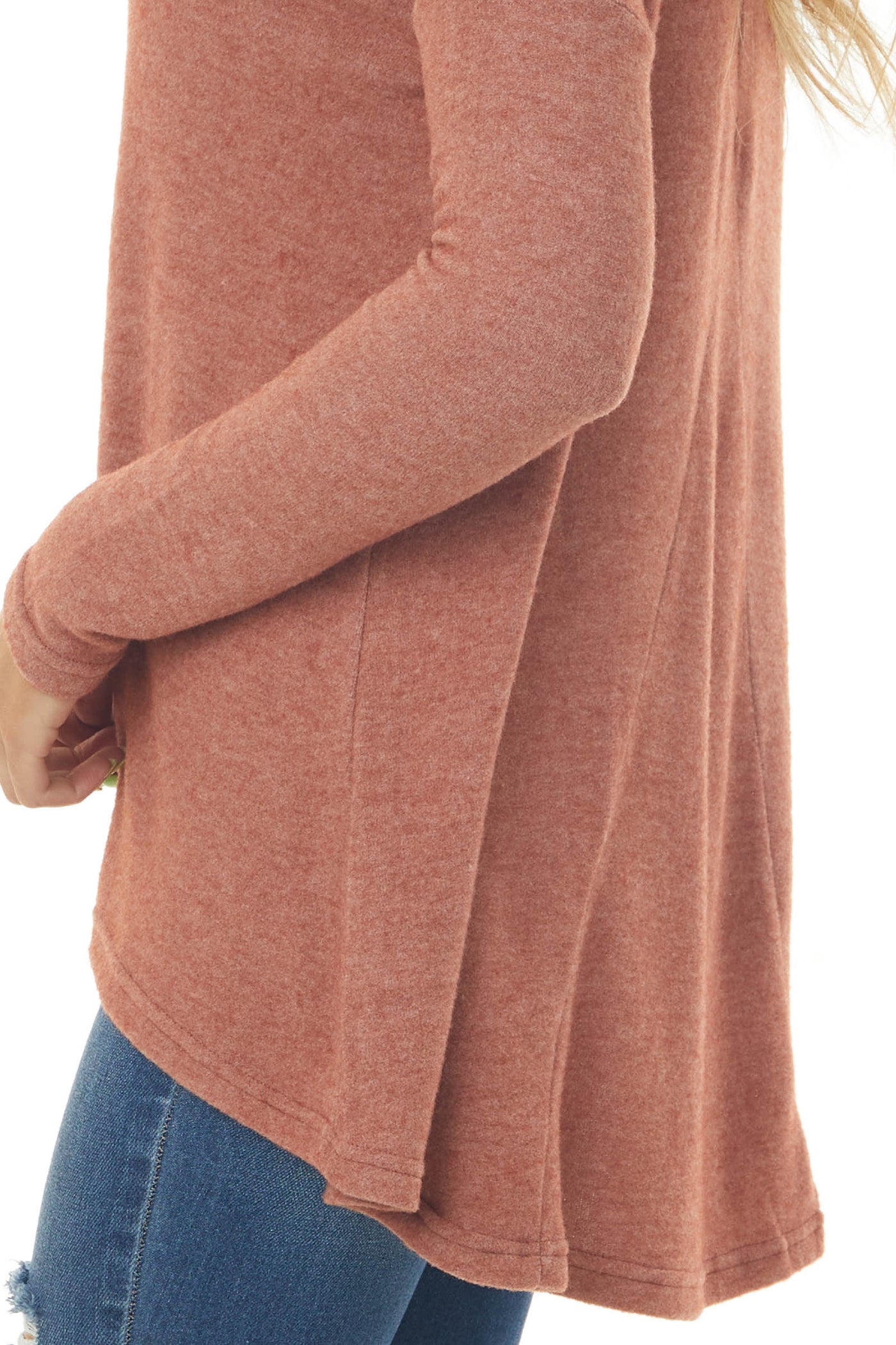 Ginger Brushed Knit Top with High Low Hemline