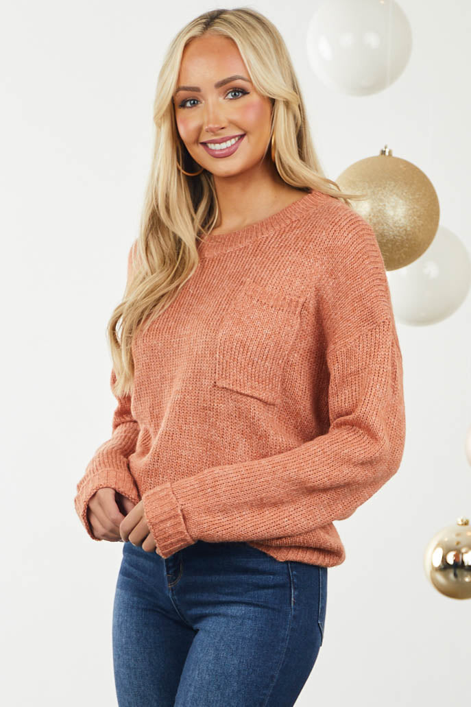 Ginger Chest Pocket Cuffed Sleeve Sweater