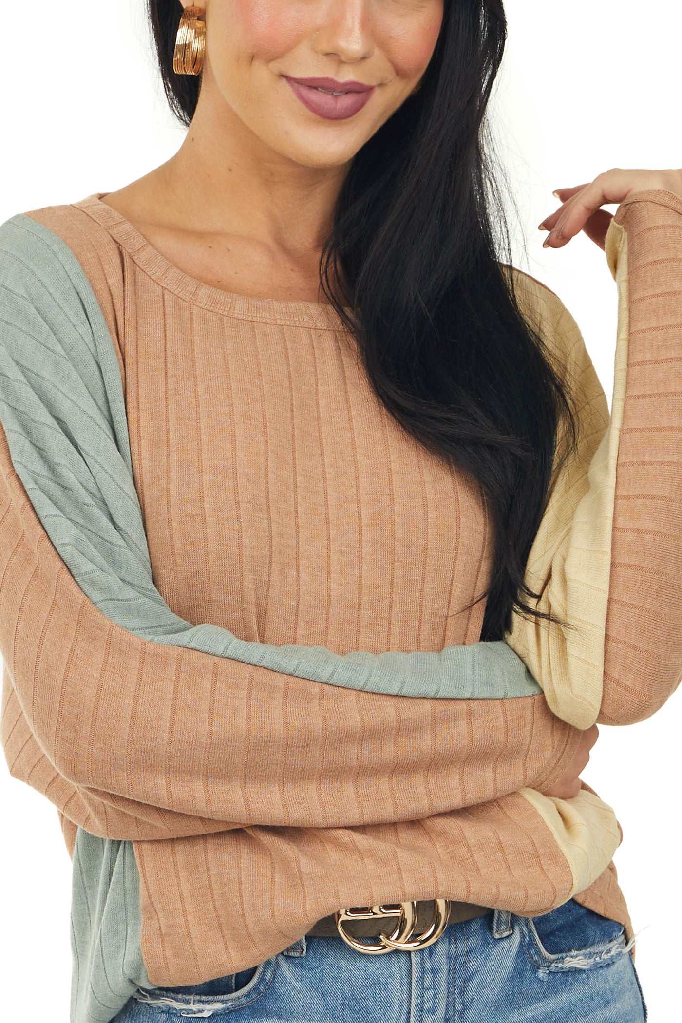 Ginger Colorblock Dolman Sleeve Ribbed Top
