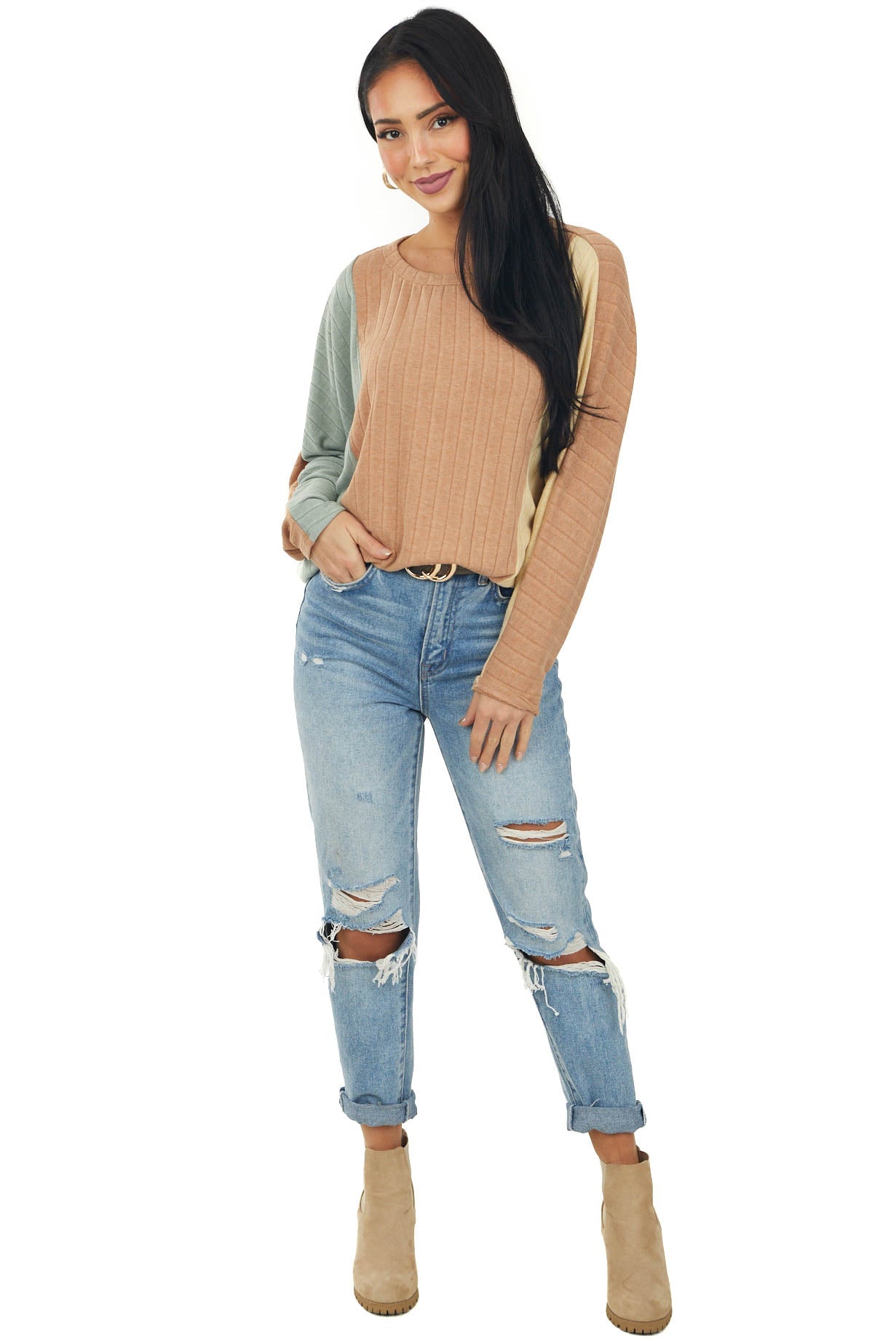 Ginger Colorblock Dolman Sleeve Ribbed Top