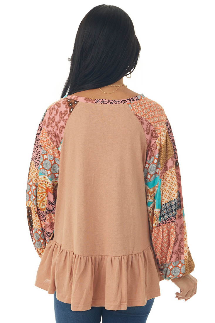 Ginger Long Multiprint Sleeve Drop Waist Top