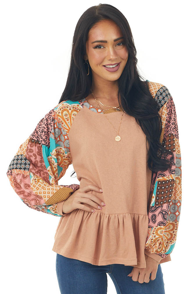 Ginger Long Multiprint Sleeve Drop Waist Top