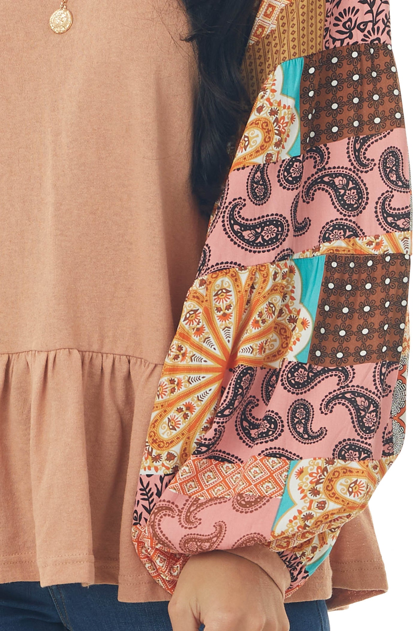 Ginger Long Multiprint Sleeve Drop Waist Top