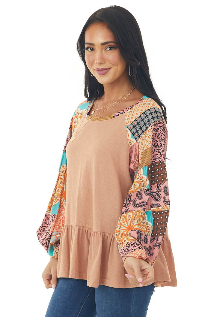Ginger Long Multiprint Sleeve Drop Waist Top