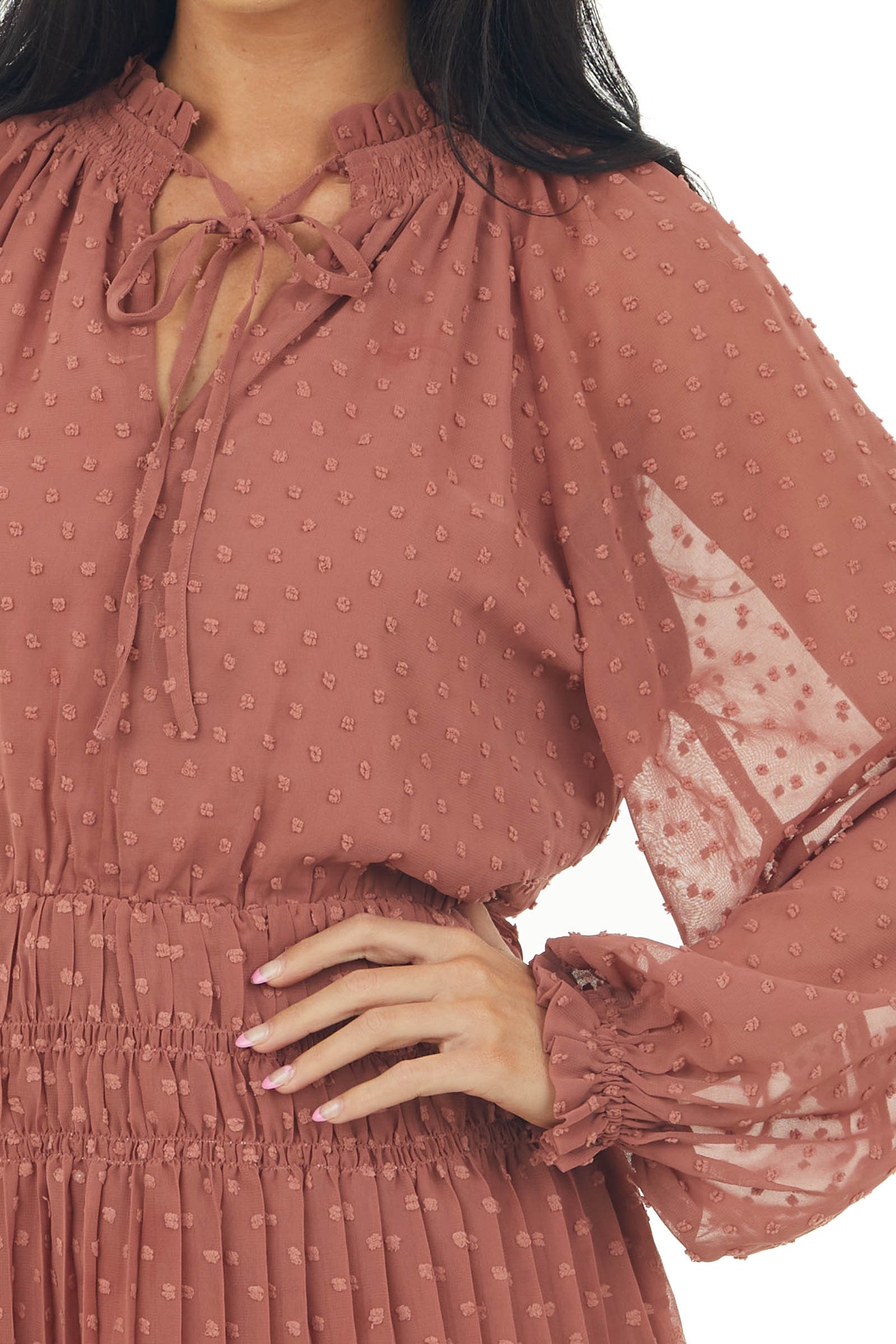 Ginger Swiss Dot Accordion Skirt Peasant Dress