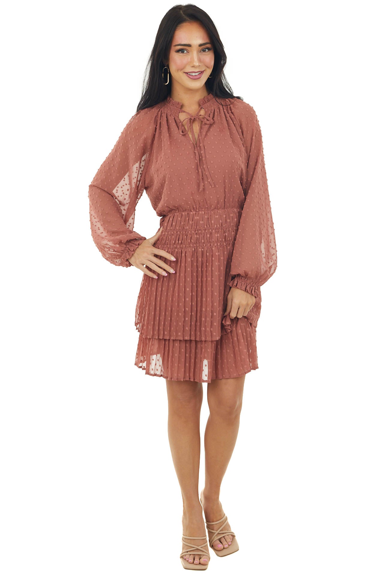 Ginger Swiss Dot Accordion Skirt Peasant Dress