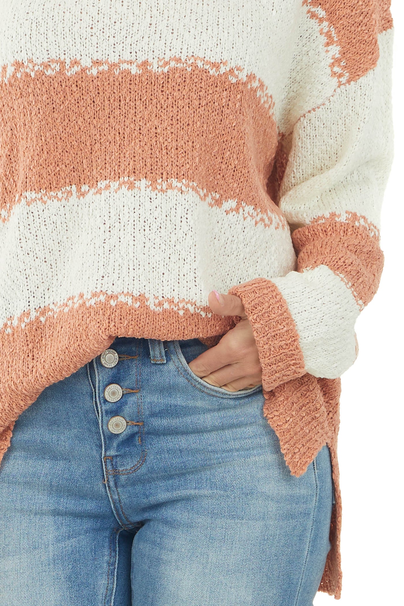 Ginger and Cream Striped Loose Fit Sweater