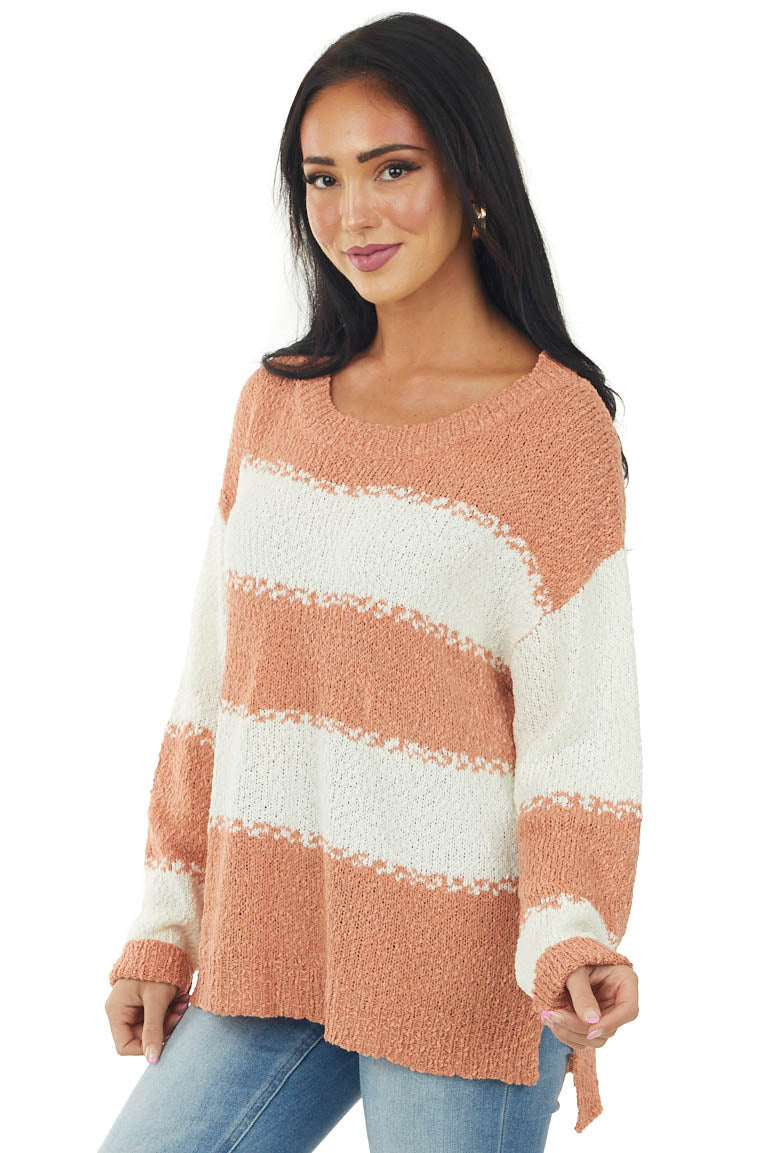 Ginger and Cream Striped Loose Fit Sweater