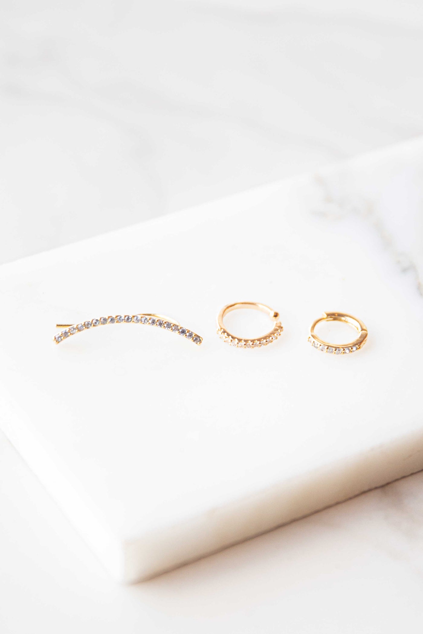 Gold 3 Piece Crawler and Hoops Earring Set