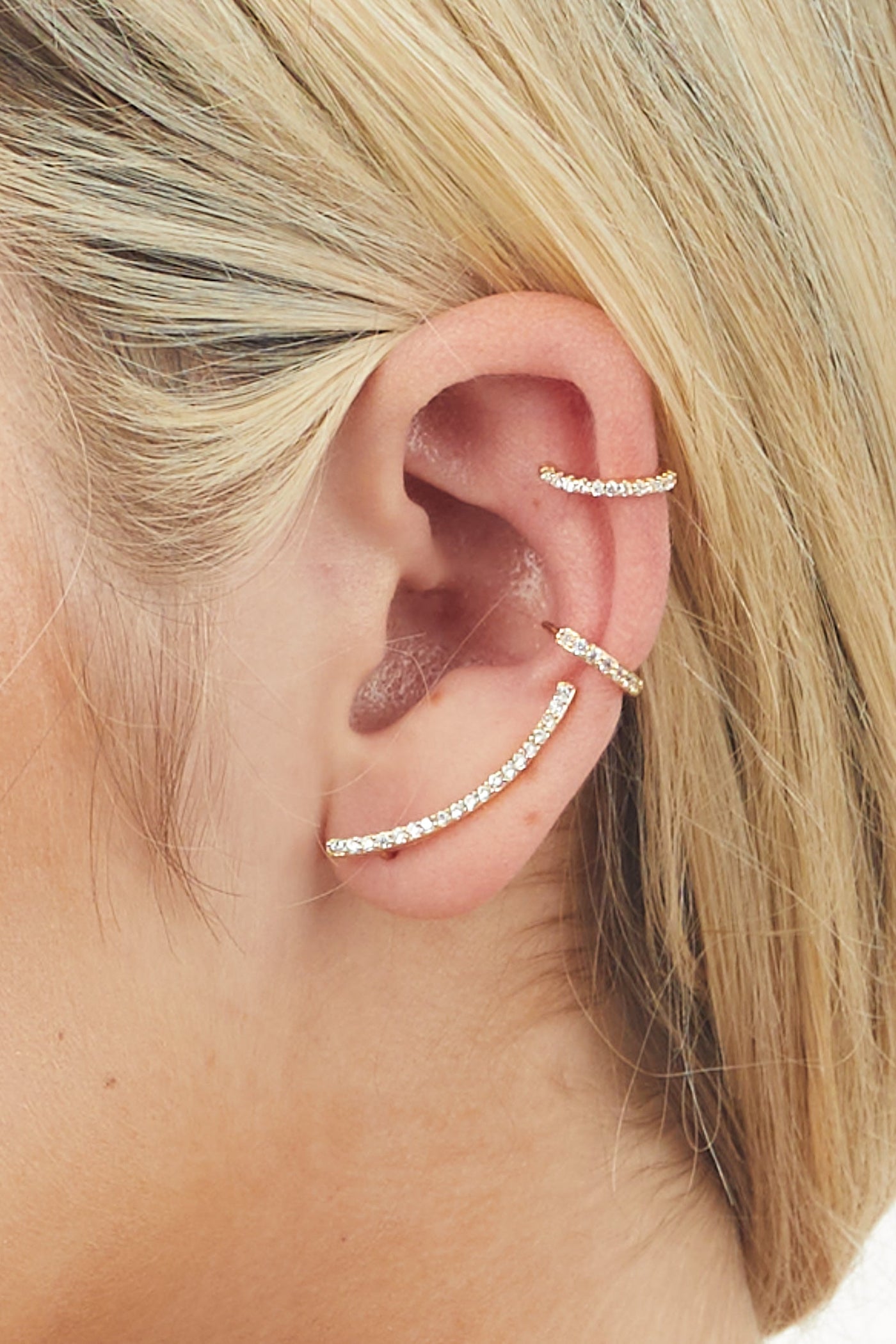 Gold 3 Piece Crawler and Hoops Earring Set