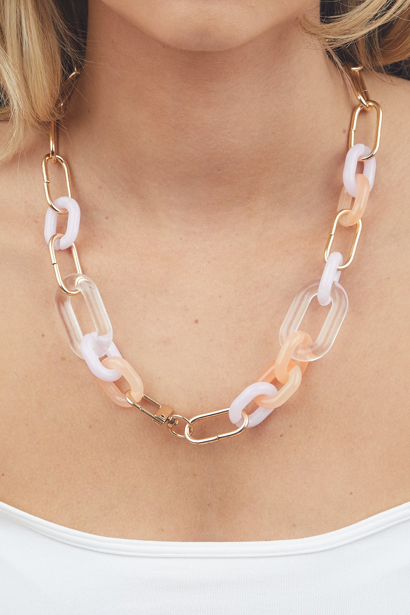 Gold Acetate Detailed Paperclip Chain Necklace