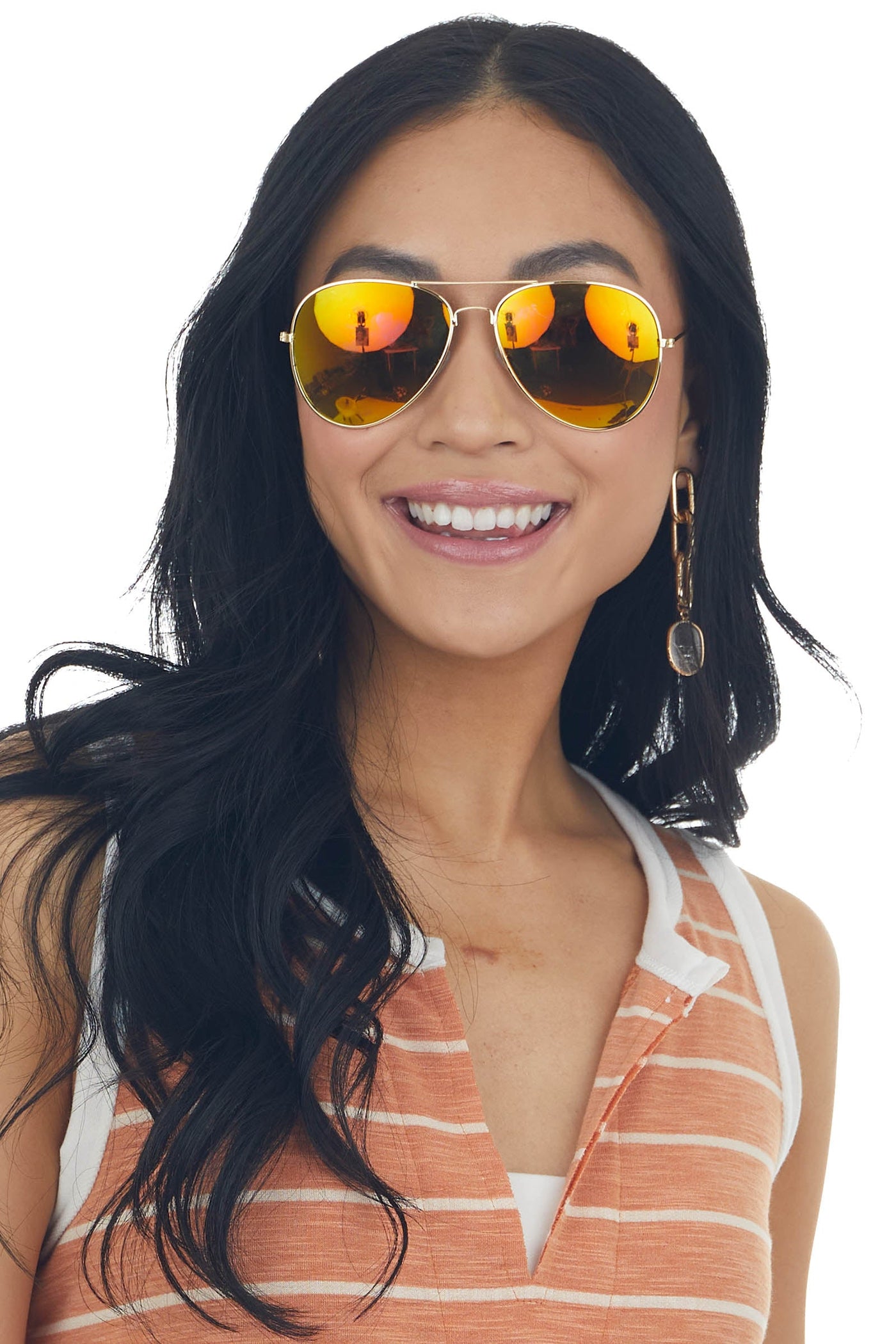 Gold Aviator Sunglasses with Orange Green Tint
