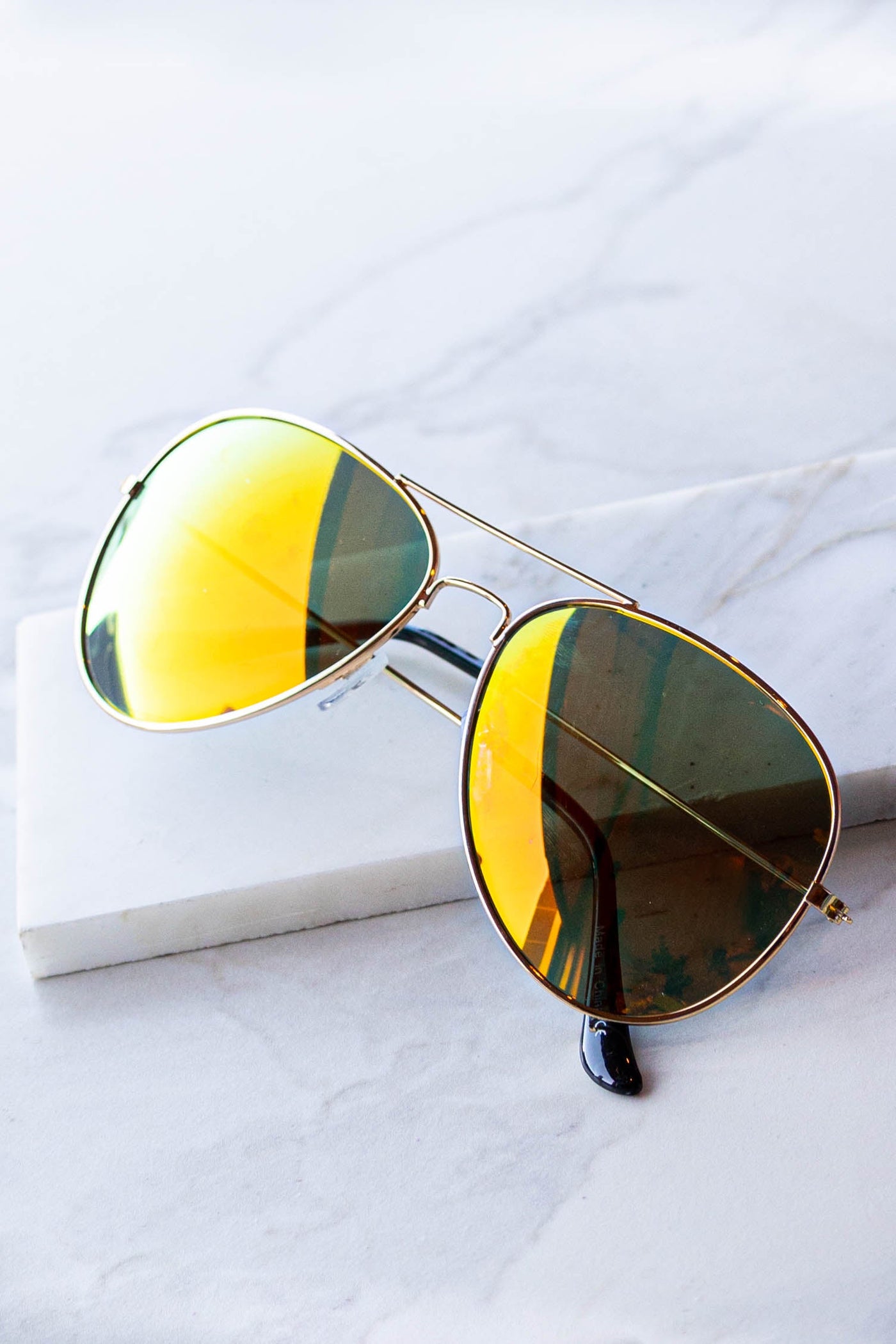 Gold Aviator Sunglasses with Orange Green Tint
