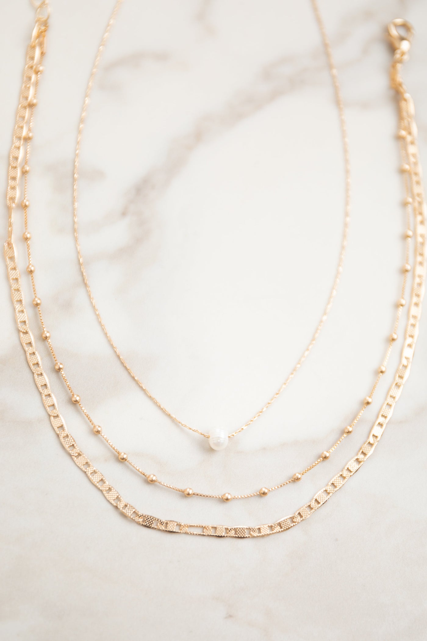 Gold Dainty Layered Pearl Detail Choker Necklace
