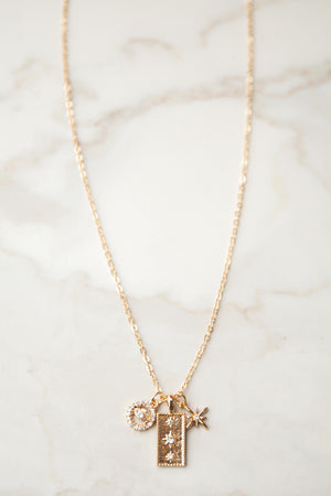 Gold Dainty Rhinestone Starburst Charm Necklace
