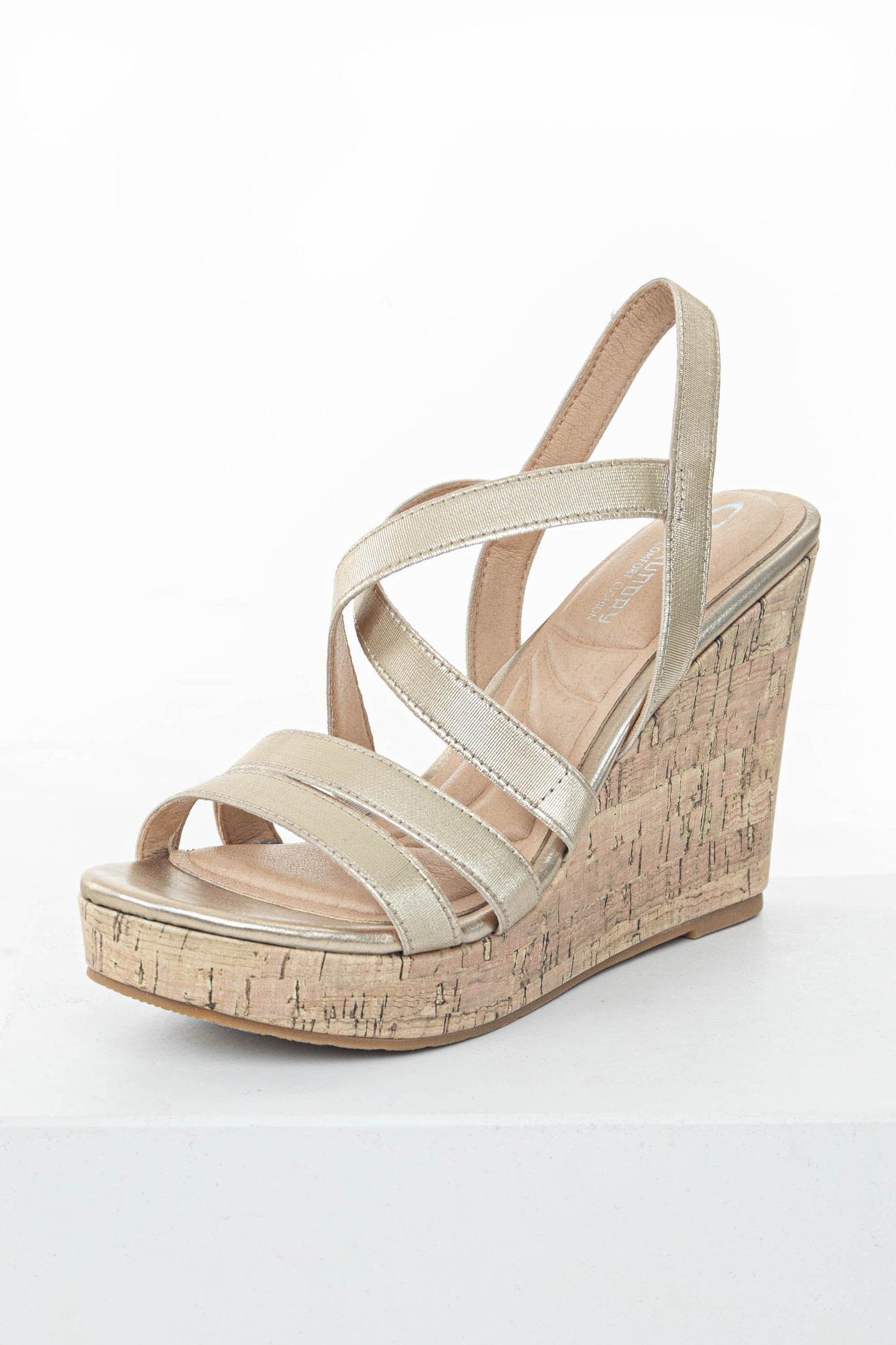 Gold Faux Leather Strappy High Heel Wedges