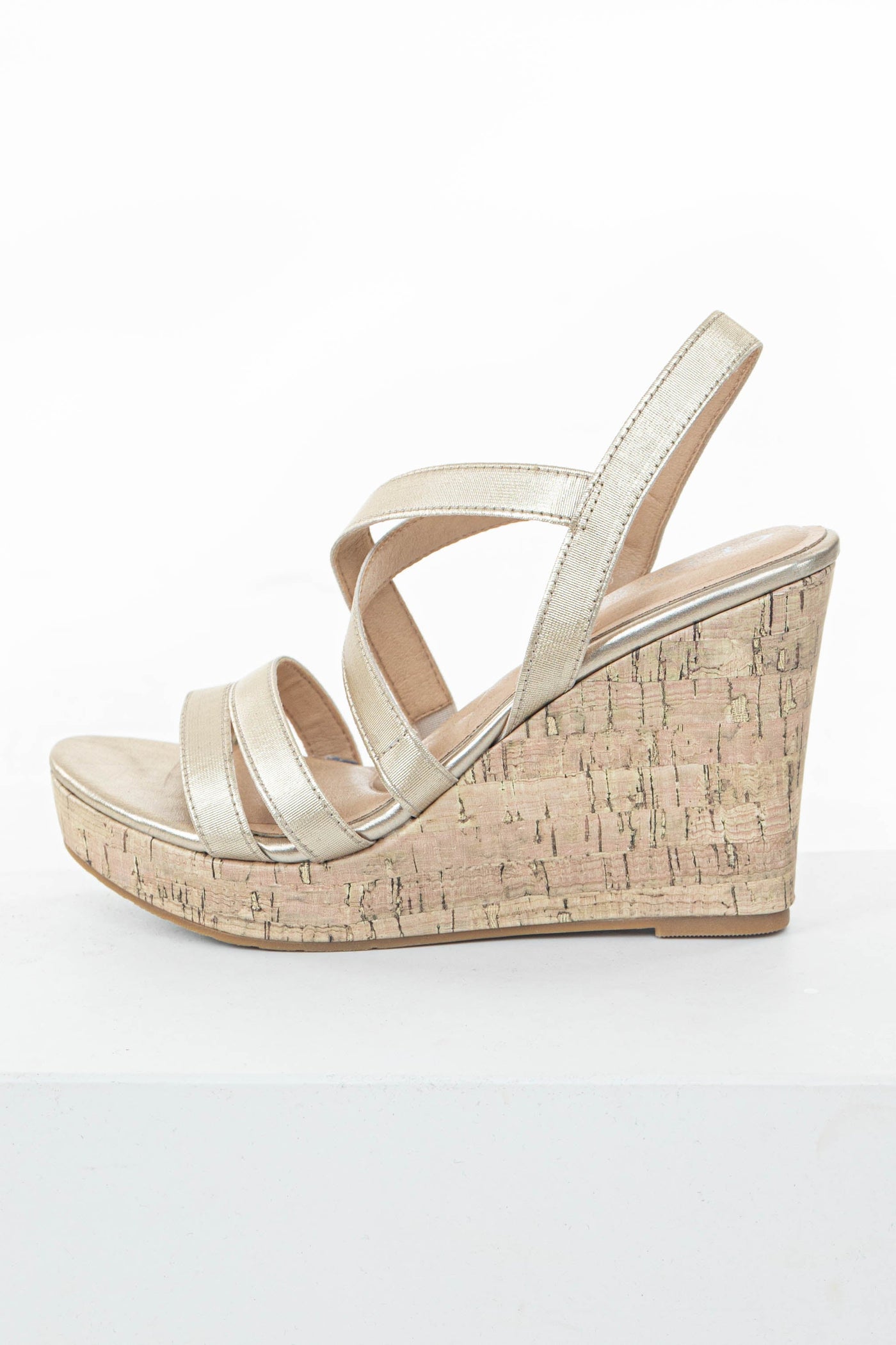 Gold Faux Leather Strappy High Heel Wedges