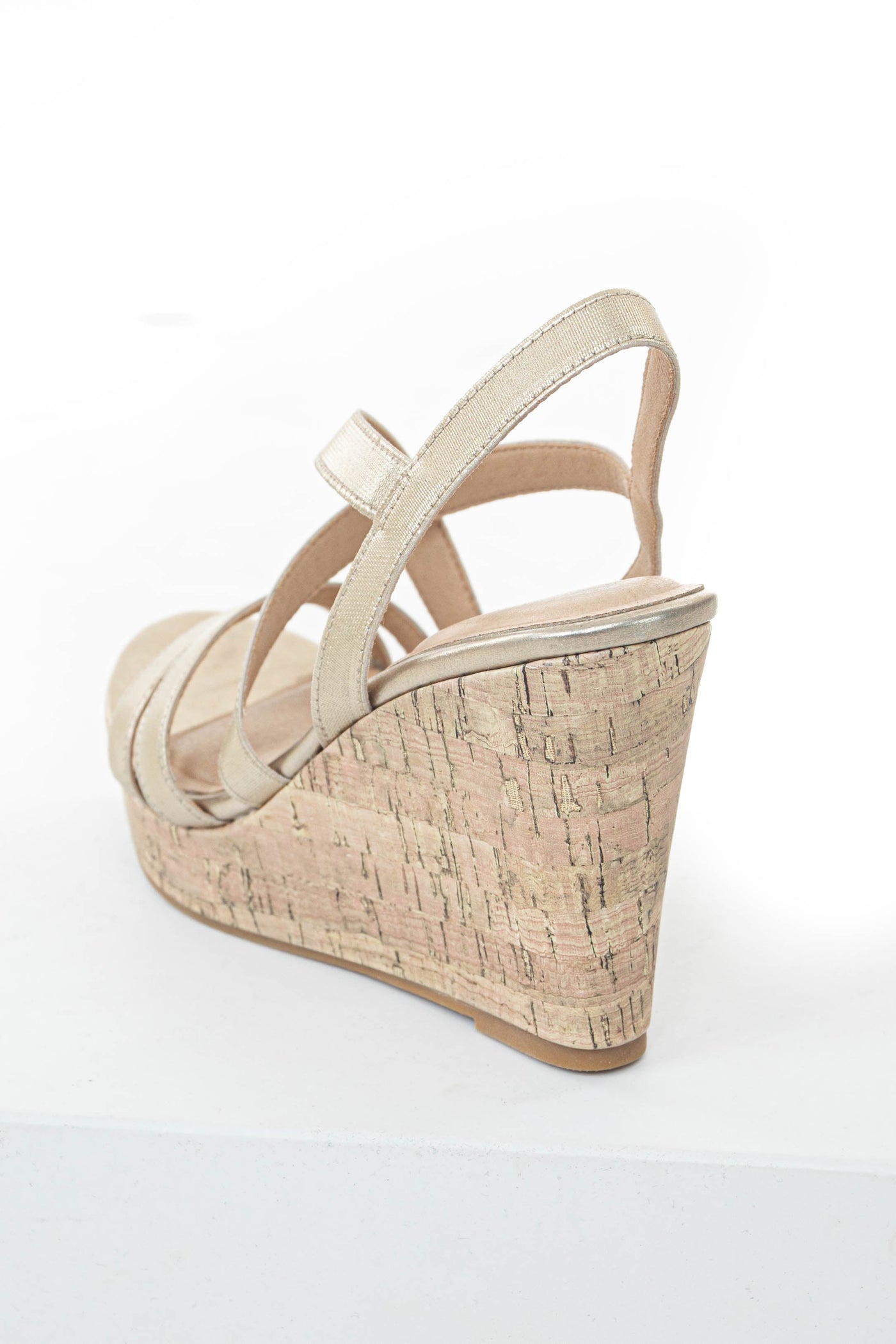 Gold Faux Leather Strappy High Heel Wedges