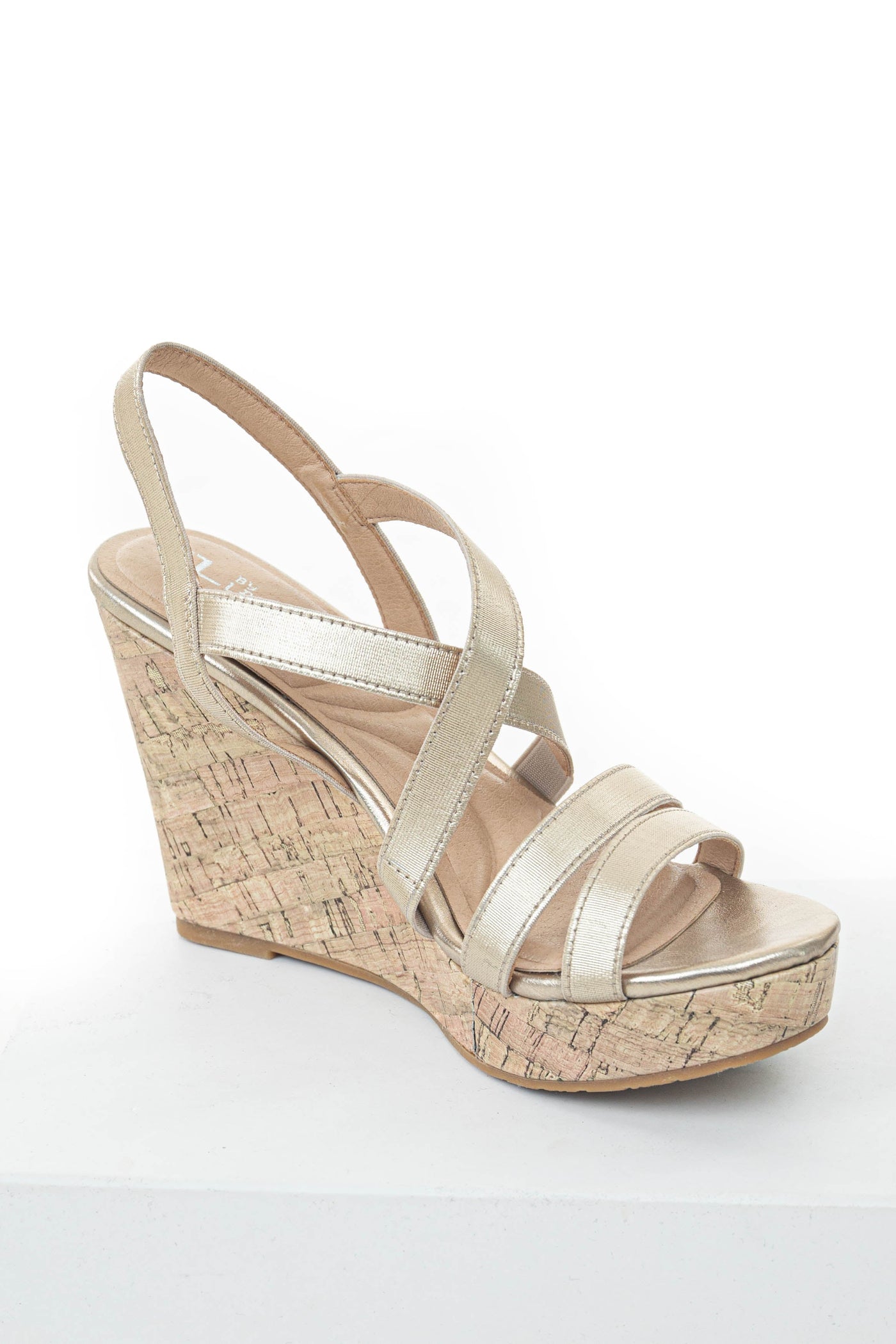 Gold Faux Leather Strappy High Heel Wedges