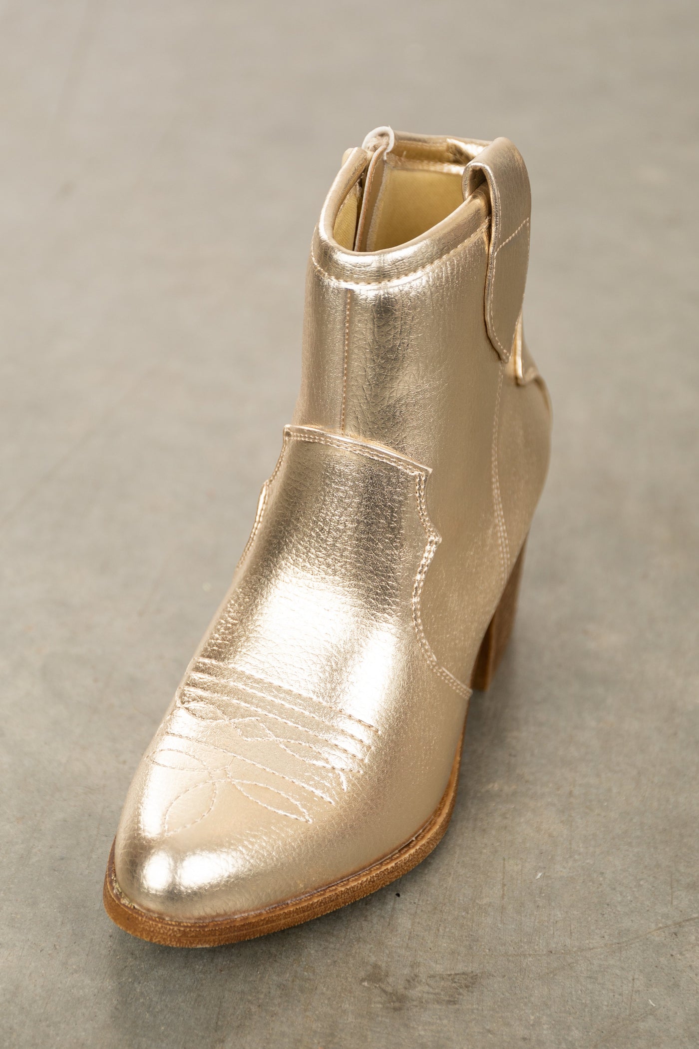 Gold Faux Leather Western Style Booties