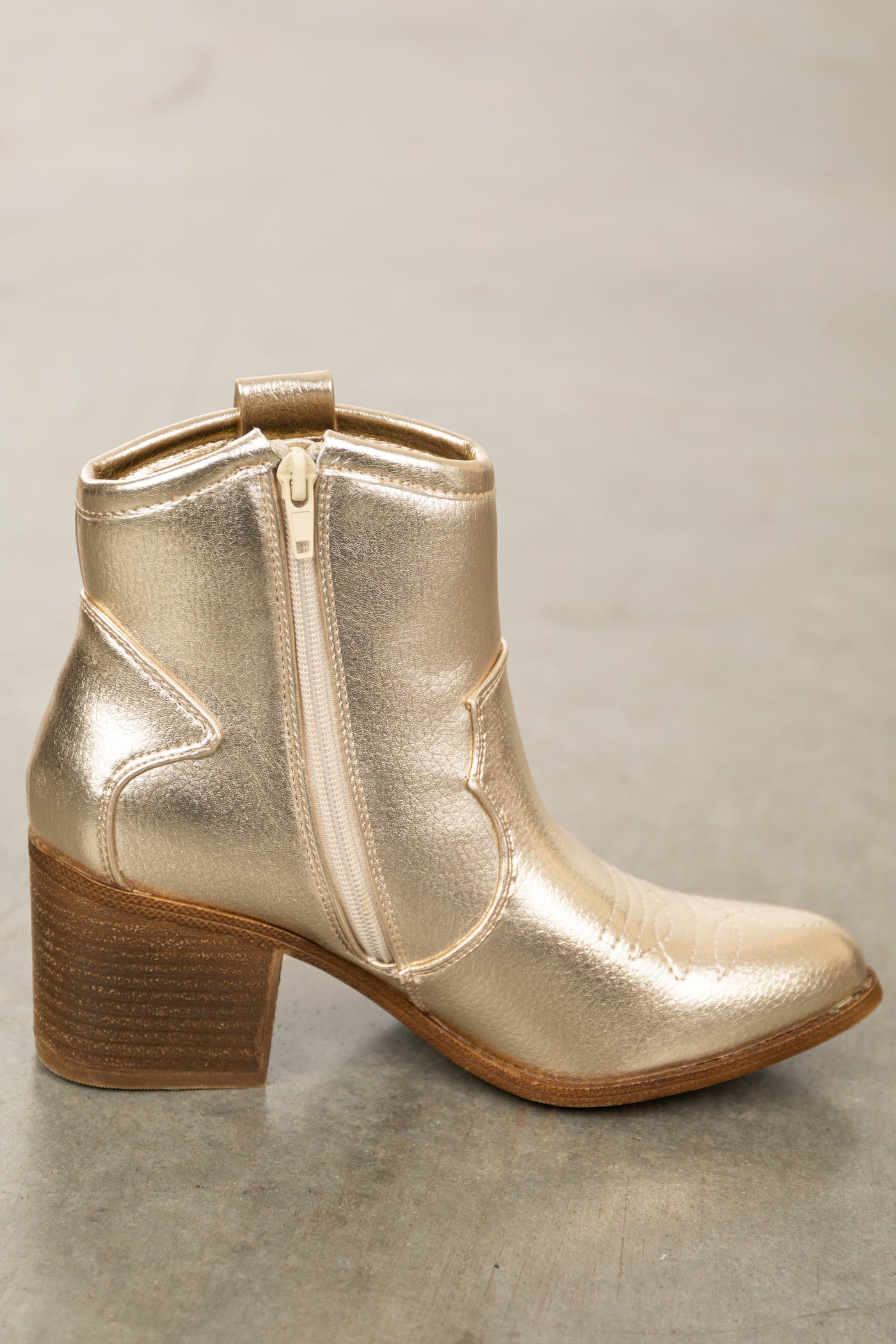 Gold Faux Leather Western Style Booties
