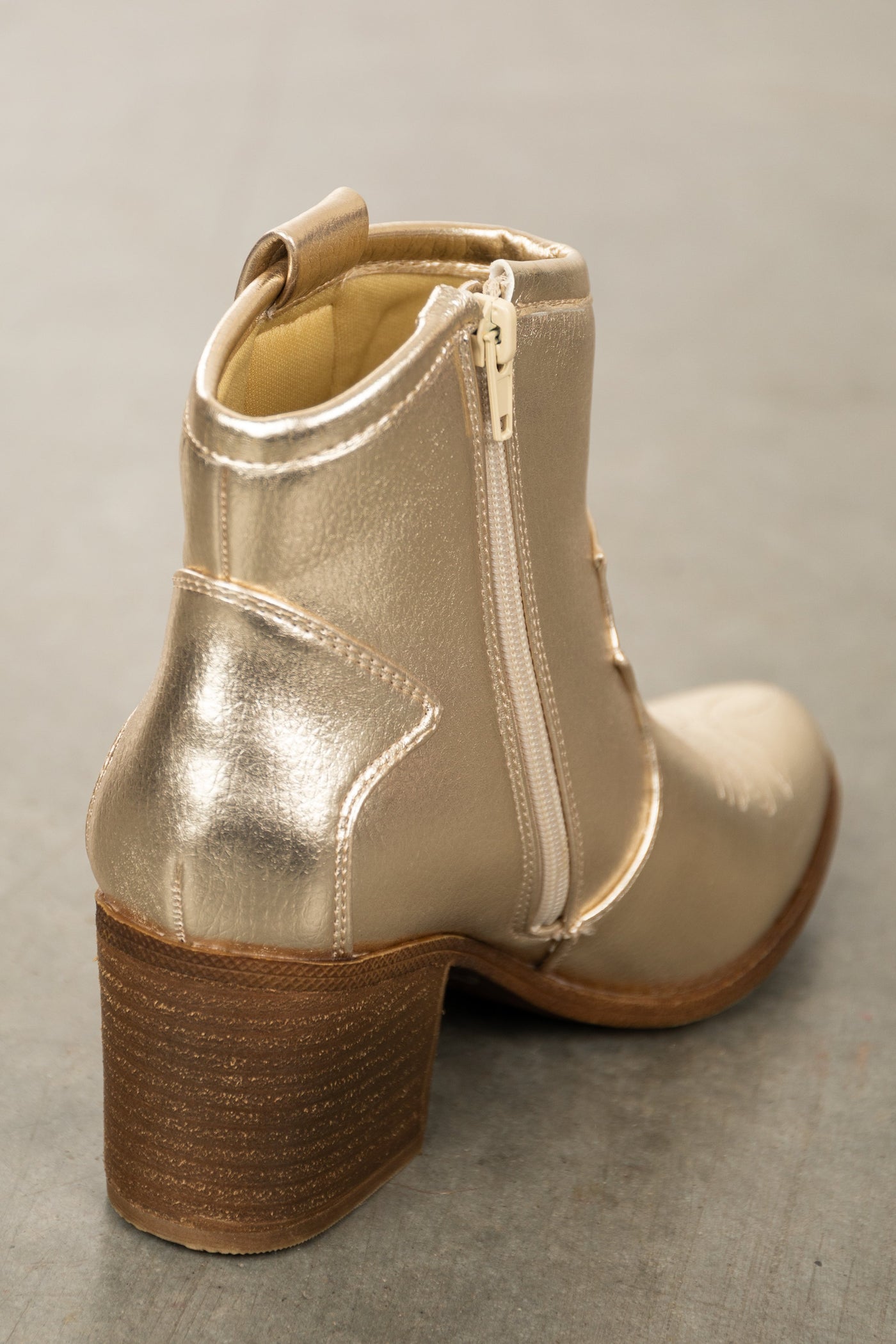 Gold Faux Leather Western Style Booties
