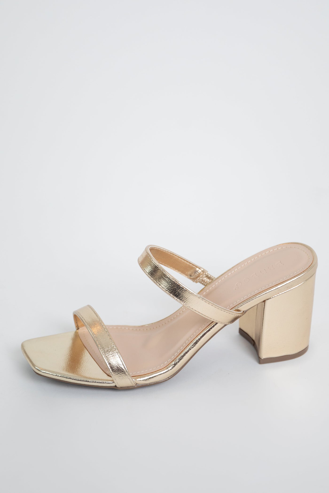 Gold Foil Texture Square Toe Block Heels