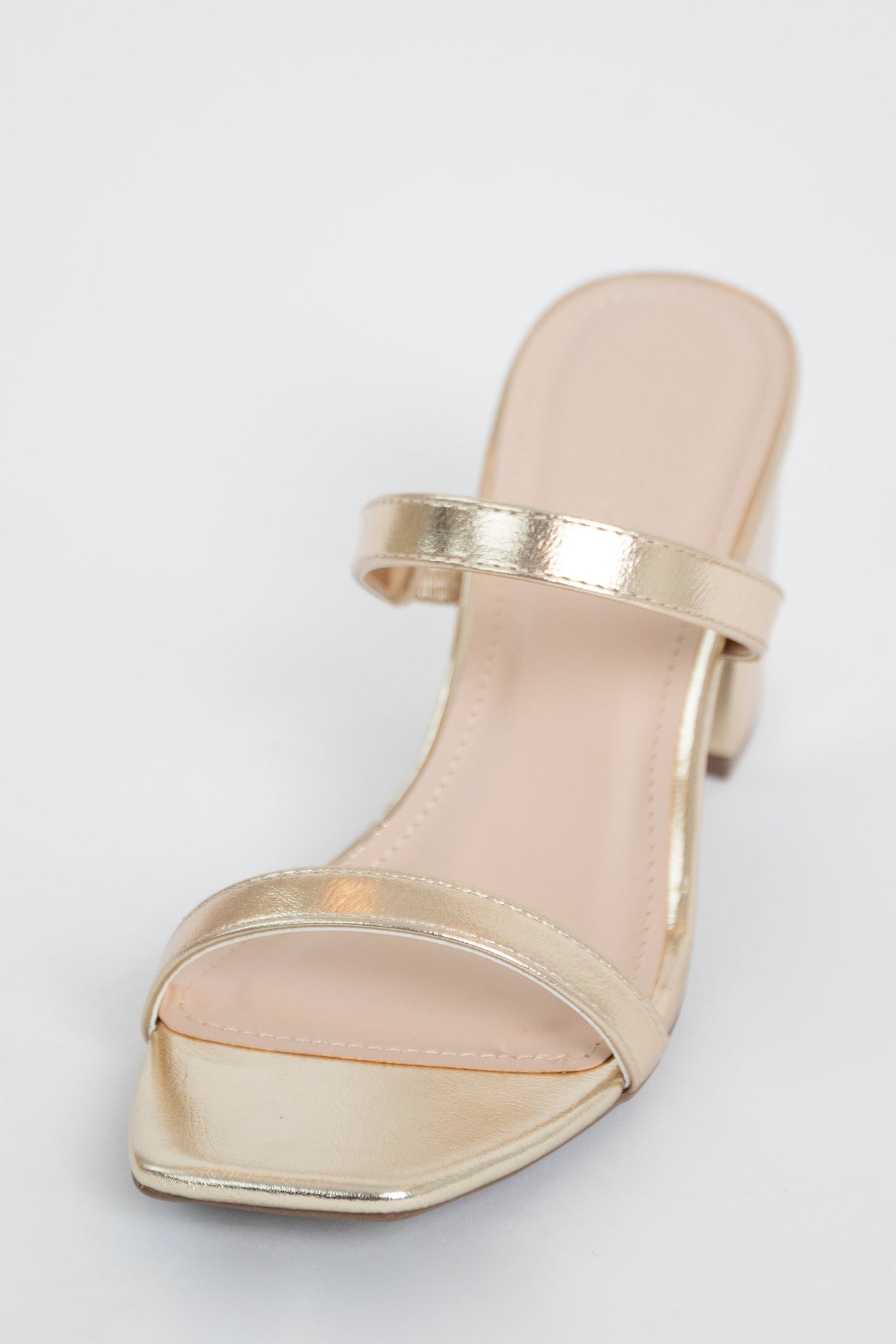 Gold Foil Texture Square Toe Block Heels