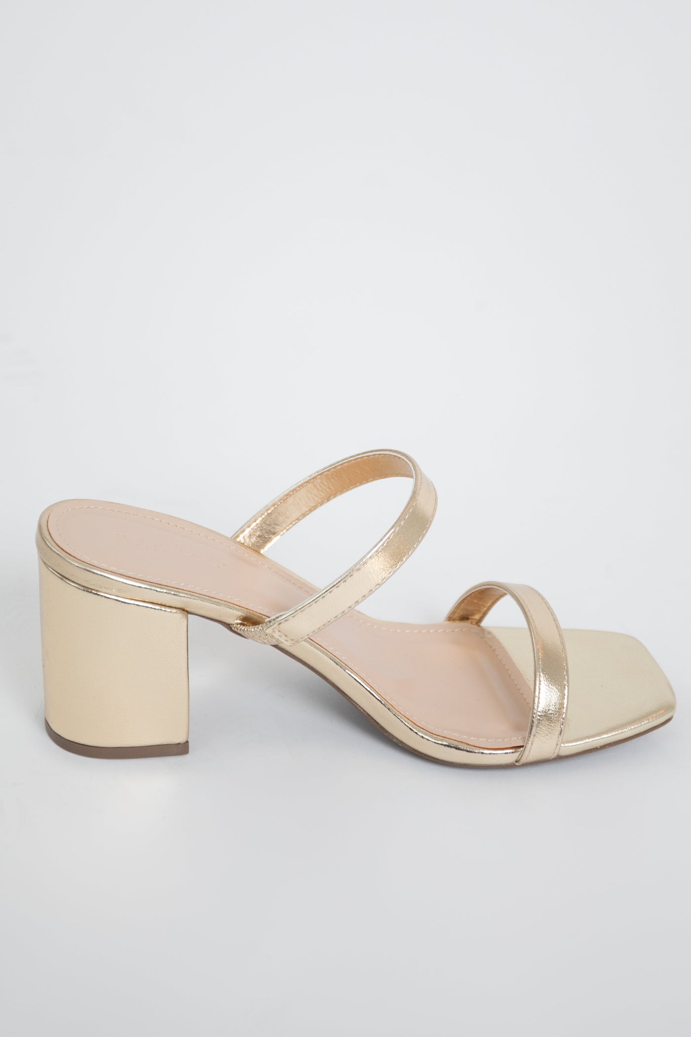 Gold Foil Texture Square Toe Block Heels