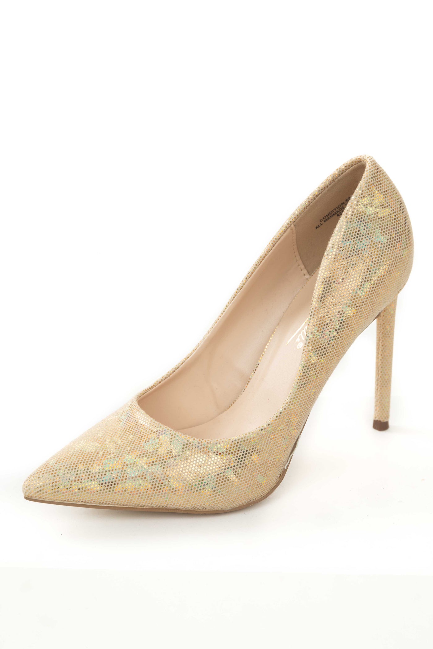 Gold Glitter Fabric Pointed Toe High Heel Pumps